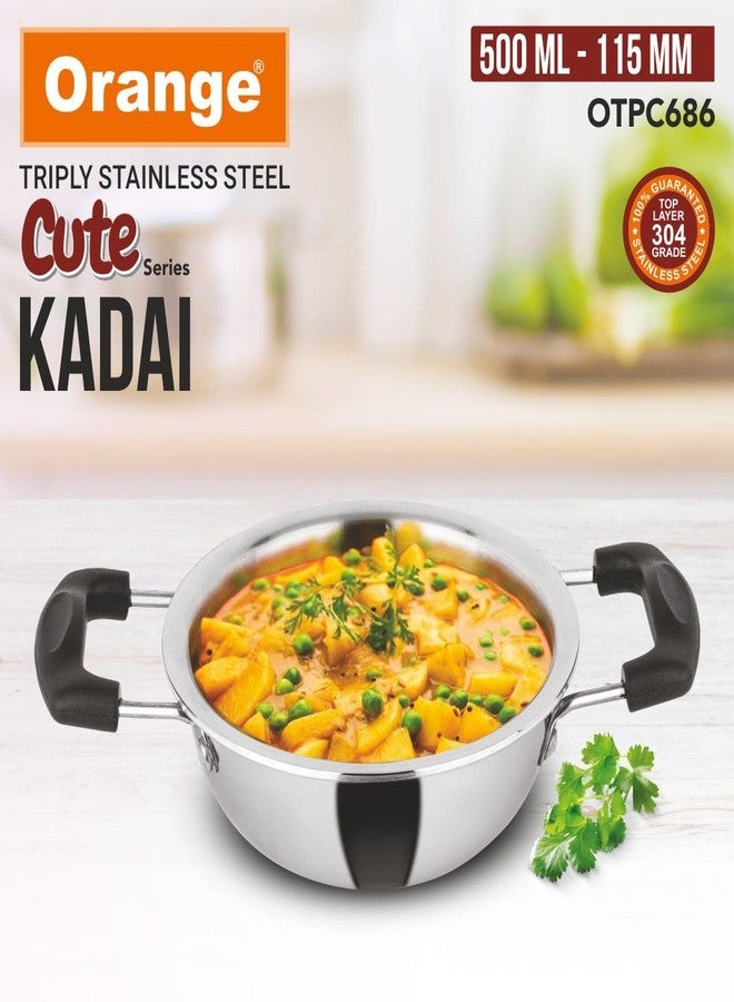 Orange Triply Cute Series Mini KadaiTadka Pan 0.5Ltr,11.5cm | Heavy Bottom| Induction Friendly|2.5mm Thickness|Cool Touch Bakelite Stainless Steel Handle | 5Year Warranty - Image 2